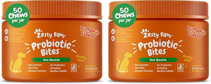 Zesty Paws Probiotics for Dogs, Digestive Enzymes Gut Flora, Digestive Health, Diarrhea & Bowel Support, DE111, Dog Probiotics Soft Chew for Pet Immune System, Chicken, 50 Ct (Pack of 2)