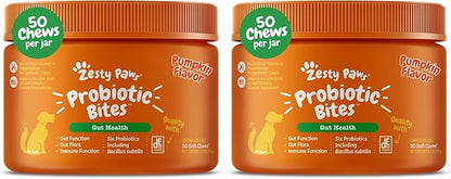 Zesty Paws Probiotics for Dogs, Digestive Enzymes Gut Flora, Digestive Health, Diarrhea & Bowel Support, DE111, Dog Probiotics Soft Chew for Pet Immune System, Chicken, 50 Ct (Pack of 2)