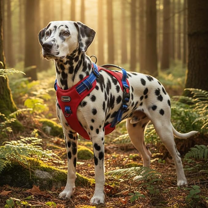 Tactical Dog Harness for Large Medium Dogs No Pull Adjustable Pet Vest with Reflective Straps Front & Back Clips Handle for Hiking Walking Hunting– 4 Sizes with or Without Leash (RED, L)