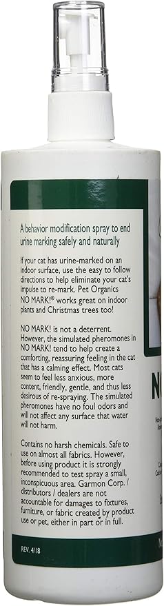 NaturVet Pet Organics No Mark Cat Spray – Helps Deter Cats from Urine Marking – for Indoor/Outdoor Use, Housetraining – Simulated Pheromones, Mist Sprayer – 16 Fl. Oz.
