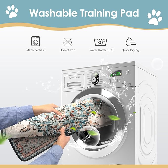 SCLOSE Washable Pee Pads for Dogs 2 Pack, 36" x 24" Reusable Puppy Pads Waterproof, Super Absorbent Dog Rugs, Leakproof, Dog Crate Pad, Playpen Mat, Whelping Pads, Blue Medallion