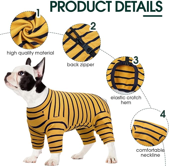 Kuoser Recovery Suit for Small Dogs After Surgery, Long Sleeve Dog Surgery Recovery Suit, Dog Onesie for Abdominal Wounds Skin Disease, Yellow S