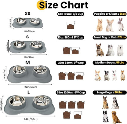 Conlun Dog Bowls with Non-Slip Silicone Mat, Spill Proof Large Food & Water Bowls Set, Easy Clean Dog Food Dish, Dishwasher Safe, Suitable for Dogs Cats Pet Under 90lbs, Large, Grey