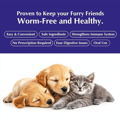 No More Worms in Cats and Dogs- Dewormer for Cats and Dewormer for Dogs - Chicken and Milk Flavours 120 mL / 4 oz Glass Bottle – Includes 3 mL Dropper with Cap (Chicken Flavor)