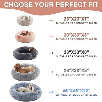 36 inches Donut Dog Bed for Large Dogs - Calming Fluffy Round Pet Bed with Removable & Washable Cover,Fits up to 80 lbs Pets (Tie-dye Pink,Large)