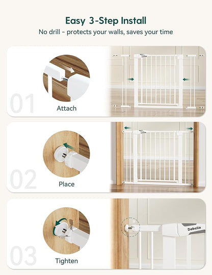 Babelio Baby Gate, 29-48 Inch Auto Close Pet Gate PressGuard P7, Easy Install Pressure-Mounted Safety Gate, Extra Wide Pet Gate for Stairs and Doorways, 2 Pack White