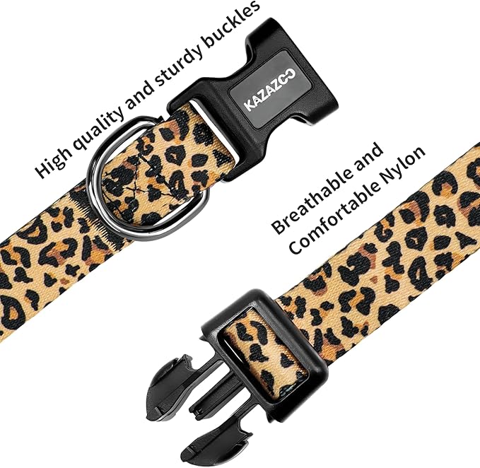Kazazoo Dog Collar Cute and Soft Nylon Puppy Collar for Boy and Girl, Adjustable Dog Collars for Small Medium Dogs, Brown Leopard-M