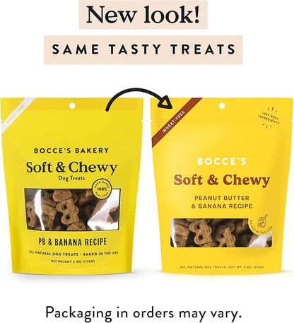 Bocce's Bakery Oven Baked PB & Banana Recipe Treats for Dogs, Wheat-Free Everyday Dog Treats, Real Ingredients, Baked in The USA, Natural Soft & Chewy Cookies, Peanut Butter & Banana, 6 oz