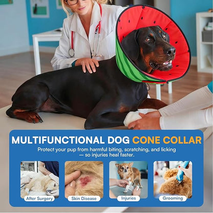 Queenmore Dog Cones for Small Dogs, Dog Cone Collar to Prevent Licking Wounds, Adjustable Comfy Cone for Dogs, Adjustable Elizabethan Collar for Pets, Watermelon S