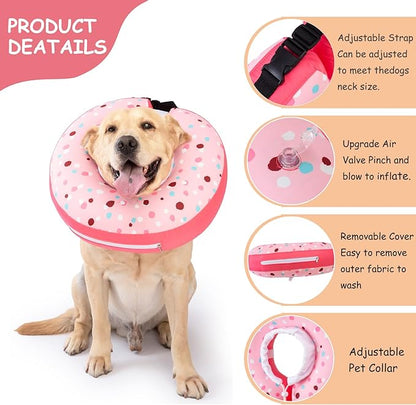 Dog Cone Collar Inflatable Donut for Large Medium Small Dogs, Soft Waterproof Dog Cone Alternative After Surgery Prevents Licking Wounds Easy Clean (Pink, XL (Neck 18"-23"))