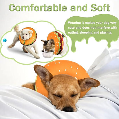 Inflatable Dog Cone Collar for Large Medium Small Dogs, Soft Adjustable Recovery Cone Collar for Dogs Cats,Dog Neck Donut Cone Alternative After Surgery(Hamburger,X-Large