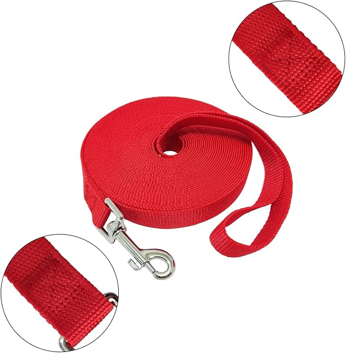Nylon Training Dog Leash for Small Medium Large Dogs, 15ft 20ft 30ft 50ft Long Leash Dog/Puppy Lead for Obedience Recall Training, Camping (30ft, Red)