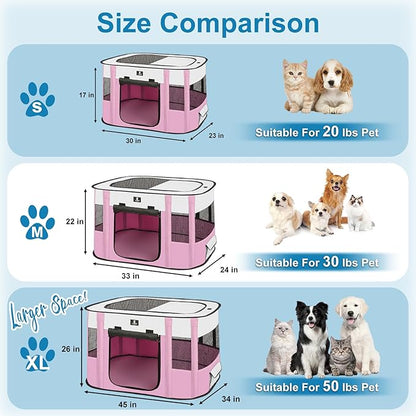 X-ZONE PET Dog Playpen, Puppy Cat Play Pen Portable Foldable Indoor/Outdoor Tent Crate Cage, Portable Pet Crate Medium Size Pink 33"