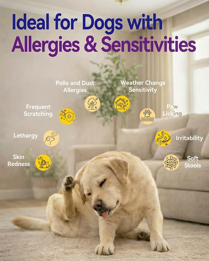 Dog Allergy Relief Chews – Daily Allergy & Immune Support with Quercetin, Colostrum & Probiotics, Helps Maintain Normal Histamine Response, Supports Skin & Coat Comfort, Gut Health, 120ct