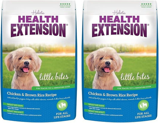 Health Extension Little Bites Dry Dog Food for Toy and Small Breeds, Chicken & Brown Rice Recipe, with Probiotics & Superfoods for Digestion & Coat Health, 4 lb Bag (Pack of 2)