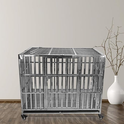Confote 37/47 Inch Heavy Duty Dog Crate Metal Cage Kennel, High Anxiety Pet Cage with Lockable Wheels & Double Doors for Small Medium Large Dogs (SS-42)