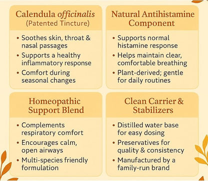 Natural Allergy, Cough, and Respiratory Relief Formula for Horses, Dogs, and Cats, Calendula Blend, Respiratory Support Supplement, Corazón Therapeutics (8 oz)