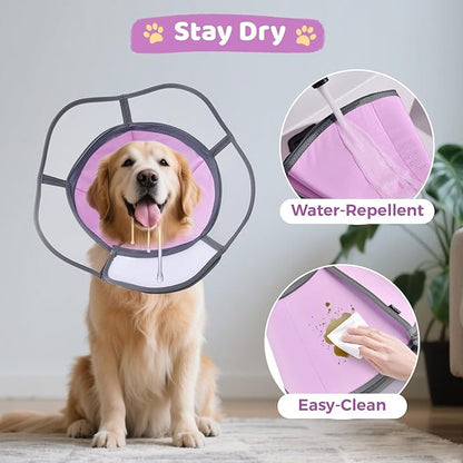 Soft Dog Cone Collar After Surgery Recovery,Adjustable E-Collar with Removable Shield,Lightweight,Breathable Anti-Licking Protective Cone for Large,Medium,Small Pets (Rose Pink, XL (Neck:17''-22''))