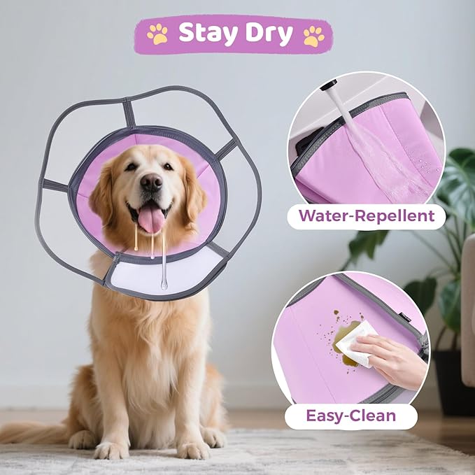 Soft Dog Cone Collar After Surgery Recovery,Adjustable E-Collar with Removable Shield,Lightweight,Breathable Anti-Licking Protective Cone for Large,Medium,Small Pets (Rose Pink, M (Neck:12''-15''))