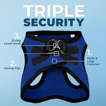 Best Pet Supplies Voyager Step-in Air All Weather Mesh Harness and Reflective Dog 5ft Leash Combo with Neoprene Handle, for Small, Medium and Large Breed Puppies - Set (Royal Blue/Black Trim), X-Large