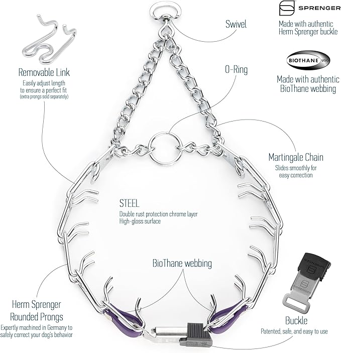 Herm Sprenger Chrome Plated Steel Dog Collar with Quick Release ClicLock Buckle and Biothane Insert Training Collar for Dogs Made in Germany (Violet Purple, 22in x 3.0mm(Neck Size up to 18-19in))