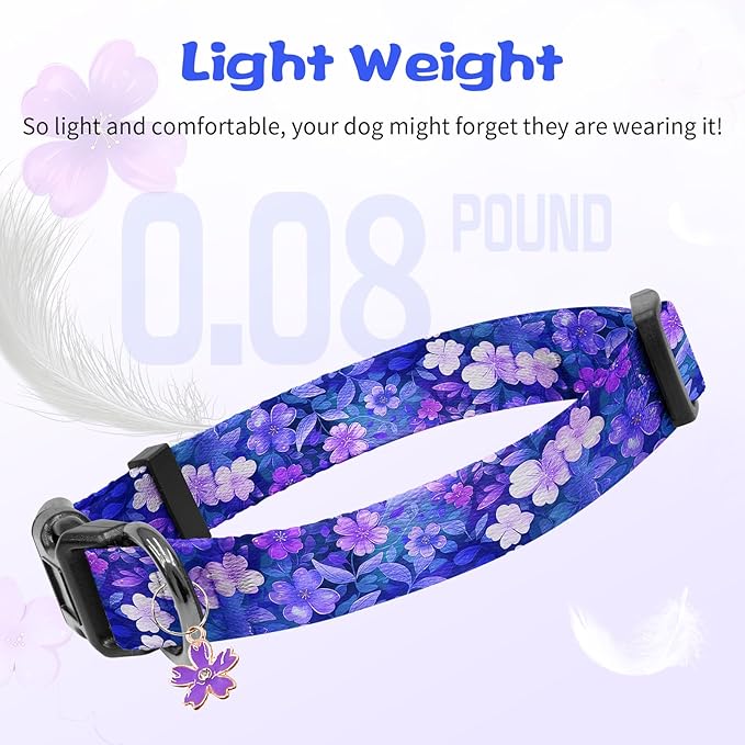Kazazoo Dog Collar Cute and Soft Nylon Puppy Collar Girl, Adjustable Dog Collars for Small Medium Dogs, Purple Flowers-M