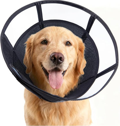 Soft Dog Cone, Stop Licking Deep Pet Recovery Collar After Surgery for Large Medium Dogs, Clear Plastic Breathable Elizabethan Head Neck Circle, Adjustable Comfortable Cones 28cm Long (ML Black)
