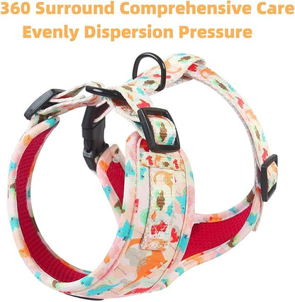 Adjustable Dog Harness and Leash Set for Girl Air Mesh Dog Vest Harness 5Ft Pet Training Leash with Soft Handle Pet Escape Proof for Small Medium Large Dogs (Dinosaur, M)