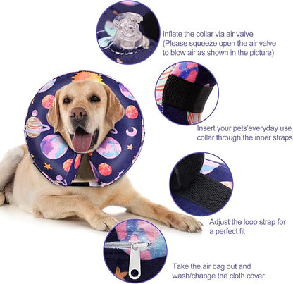 CuteBone Inflatable Dog Donut Collar with Removable Soft Fleece Covers for Small/Medium/Large Dogs and Cats After Surgery GWB11M