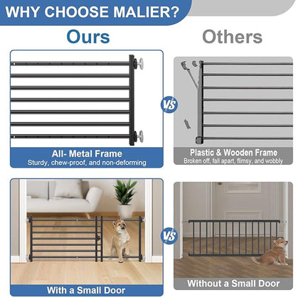 Malier Indoor Dog Gate with Door, 26-41" Extra Wide Full Metal Pet Gate Short Dog Gate for Stairs, Pressure Mount 14'' Tall Small Puppy Low Gate Easy Step Over for Doorways