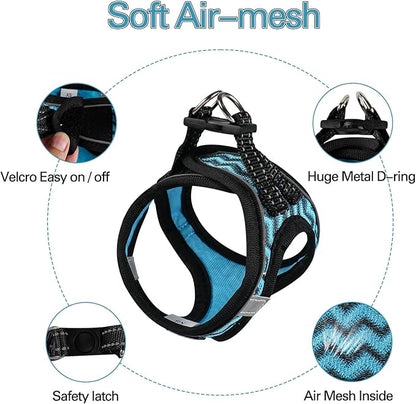 Dog Harness for Small Dogs and Leash Set, Honeycomb Grid, Reflective Lightweight Harness & Anti-Twist Pet Lead (Multi Color, Size: XS-S-M) (M, Blue)
