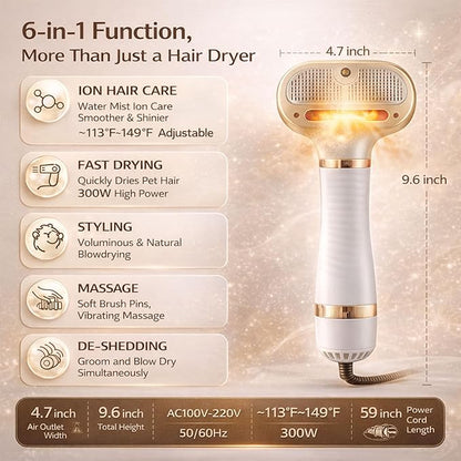 All-in-One Steam Pet Grooming Brush for Dogs & Cats, Soft Brushing with Drying & Deshedding, Calm Home Grooming Tool for Daily Use