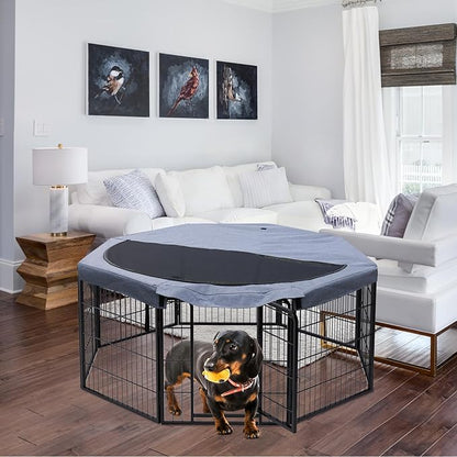 PETIME Dog Playpen,Metal Exercise Puppy Pen Heavy Duty Kennels Yard Fence Indoor/Outdoor 22" W x 24" H 8 Panels Dog Cage with Octagon Top Cover