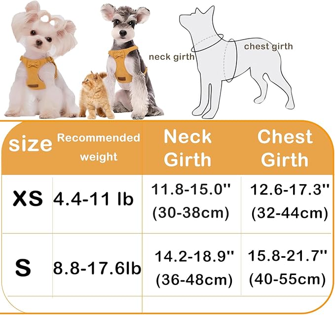 Cute Small Dog Harness and Leash Puppy Set with Bowtie,Step in Dog Harnesses,Soft Adjustable Cat & Dog Vest,Harness for Small Cats & Dogs Walks and Parties(Pink,S:Weight 8.8-17.6lb)