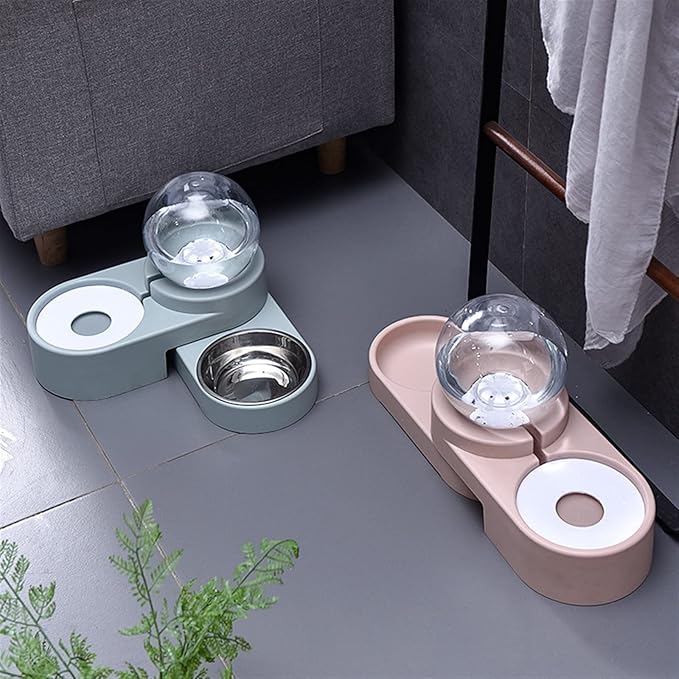 Pet Water Dispenser Spherical Pet Dog Bowl Variable Corner Cat Automatic Water Dispenser Supplies Plastic Double(Pink)