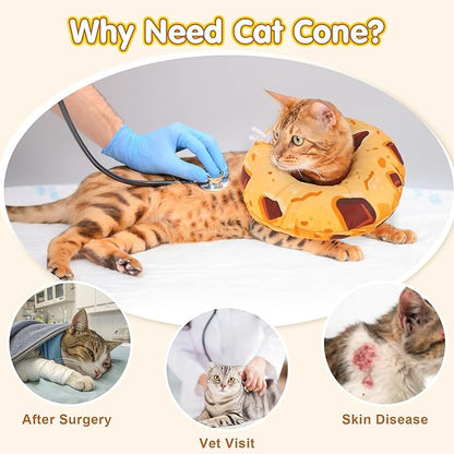 BEAUTYZOO Cat Cone Collars Soft, Cat Recovery E Collars After Surgery to Stop Licking, Adjustable Elizabeth Circle Collar Cute Pet Donut Pillow for Cats Kitten Small Dogs, Cookie S
