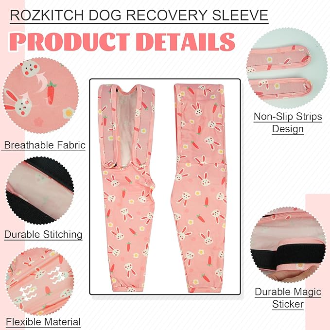 ROZKITCH Leg Sleeve for Dogs Front Leg Right Left Leg, Pet Prevent Licking Wound Elbow Knee Protector, Dog Recovery Suit Cone Collar Alternative for Sprain ACL CCL Arthritis Joint Care Rabbit M