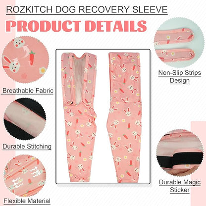 ROZKITCH Dog Sleeve to Prevent Licking for Front Right Left Leg, Pet Prevent Scratching Wound Elbow Protector, Recovery Suit Cone Collar Alternative for Sprain ACL CCL Arthritis Joint Care Rabbit XXS
