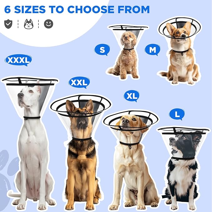 BONTHEE Clear Dog Cone Collar–Extra-Long Recovery E-Collar for Dogs, Transparent Adjustable Dog Cones Alternative for Small Large Medium Size Dogs,Protective Neck Brace with Soft Edges-XL