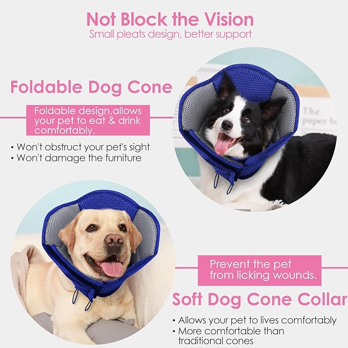 AOFITEE Dog Cone - Soft Dog Cone to Stop Licking, Comfy Cones for Dogs After Surgery, Adjustable Dogs Cones Collar Elizabethan Pet E-Collar for Medium Pets, Pet Recovery Collar, Blue Medium