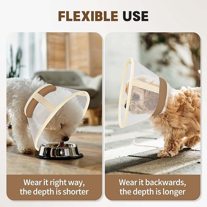 Soft Dog Cone Collar to Stop Licking-Adjustable Comfortable Mesh Recovery Collars After Surgery for Small or Miniature Dog, Alternative to Plastic Elizabethan Collar for Neuter Incision Care (Brown,L)