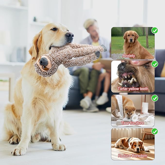 BUYPOW Easter Rabbit No Stuffing Dog Toys for Large Dogs, Squeaky Crinkle Interactive Dog Animals Toys, Plush Teething to Keep Them Busy, Cute Funny Dogs Gifts for Small Medium Large Breed