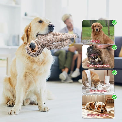 BUYPOW Shuse No Stuffing Dog Toys for Large Dogs, Squeaky Crinkle Interactive Dog Animals Toys, Plush Teething Toys to Keep Them Busy, Cute Funny Dogs Gifts for Small Medium Large Breed