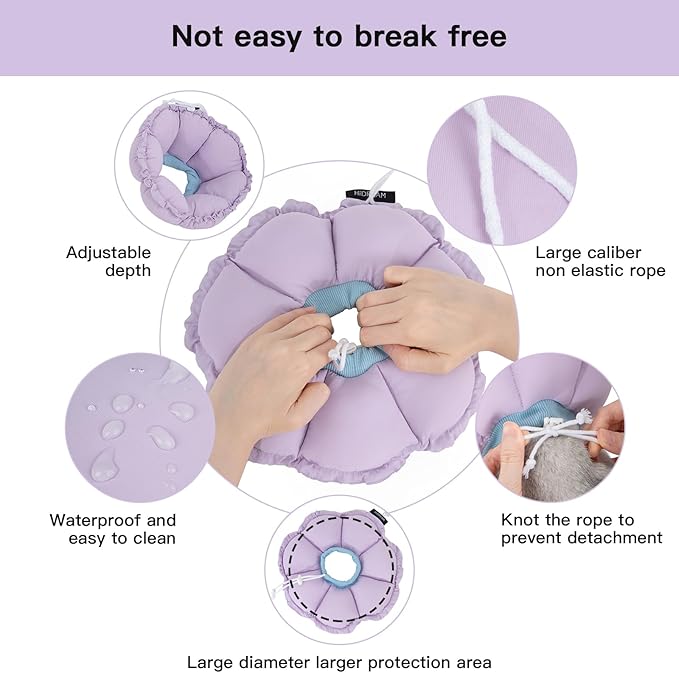 H HIDREAM Soft Cat Cone Collar， Cute Adjustable Cat Recovery Collar，Elizabethan e Collar that can Protect Head and Foot Wounds，Purple Flower All-Season Style