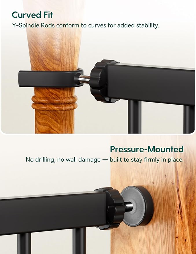 Babelio Baby Gate for Doorways and Stairs, 26-40" Auto Close Dog Gate, PressGuard C5, Easy-Install Pressure Mounted Satey Door, No Drilling Safety Gate for Child and Pets, Black