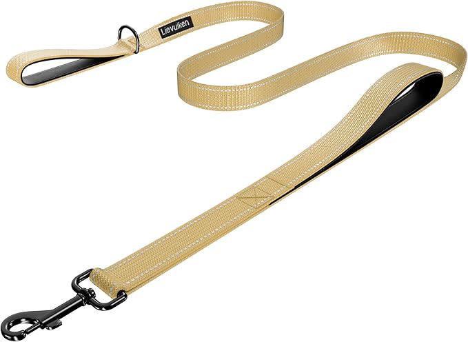 Dog Leash 4ft Long, Double Handle Dog Leash for Safety Control Training, Heavy Duty Dog Leads with Traffic Padded Handles, Reflective Leashes for Small Medium Large Dogs(4ft, Brown)