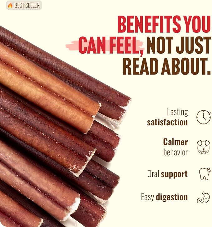 Natural Farm Odor Free Jumbo Bully Sticks (6 Inch, 12 Pack), Extra-Thick Dog Treats – Fully Digestible 100% Beef Treats, Natural Dental Chews – Keep Your Dog Busy with 50% Longer Lasting Chews