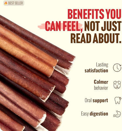 Natural Farm Odor Free Jumbo Bully Sticks (6 Inch, 12 Pack), Extra-Thick Dog Treats – Fully Digestible 100% Beef Treats, Natural Dental Chews – Keep Your Dog Busy with 50% Longer Lasting Chews