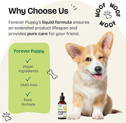 Forever Puppy Mullein Leaf Drops for Dogs - Lung Support for Easy Breathing - Mullein Respiratory Supplements - Liquid Dog Vitamins and Supplements - All Breeds & Sizes - Sugar & Alcohol-Free - 4 oz