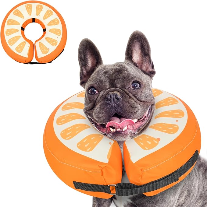 MIDOG Soft Inflatable Dog Cone,Donut E-Collar Alternative for After Surgery, Prevents Licking,Allowing Normal Eating & Vision,Comfortable Recovery Collar for Small Medium Large Dogs & Cats, Orange-M